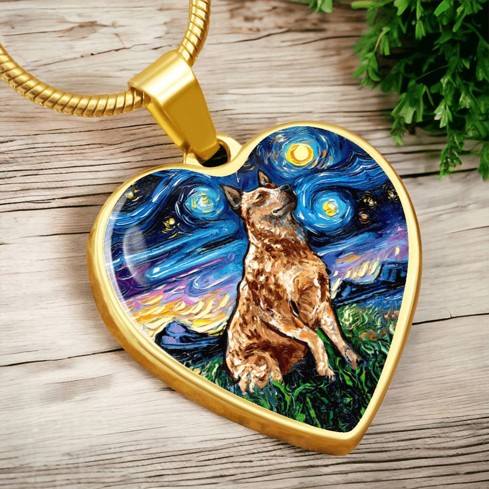 Red Heeler Starry Night Heart Necklace