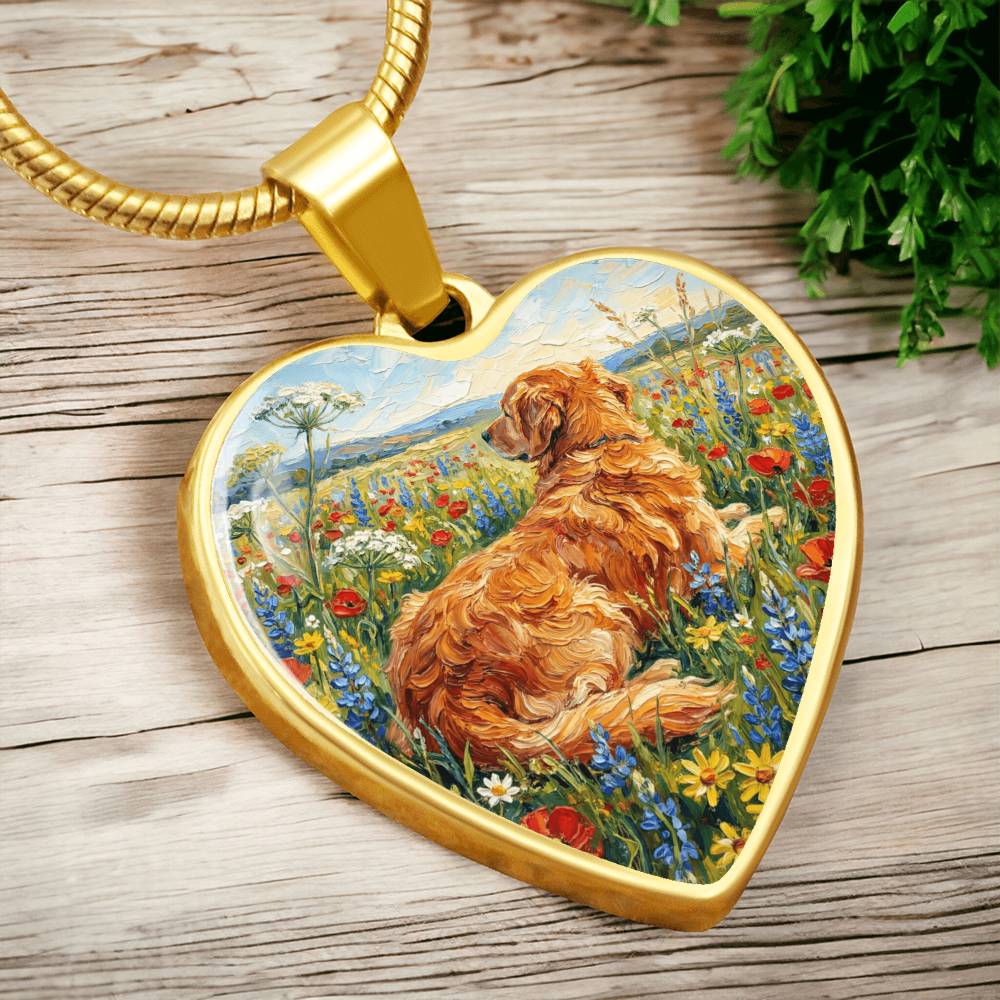 Amongst The Flowers - Golden Retriever Heart Necklace