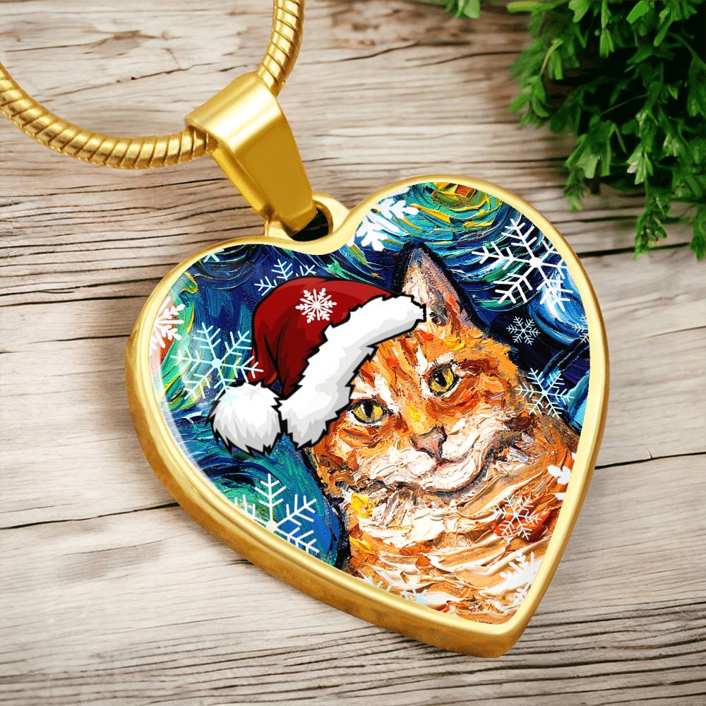 Orange Tabby Christmas Heart Necklace