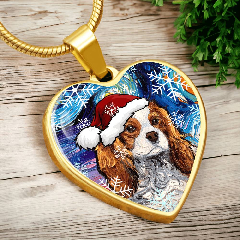 Santa Blenheim Spaniel Heart Necklace