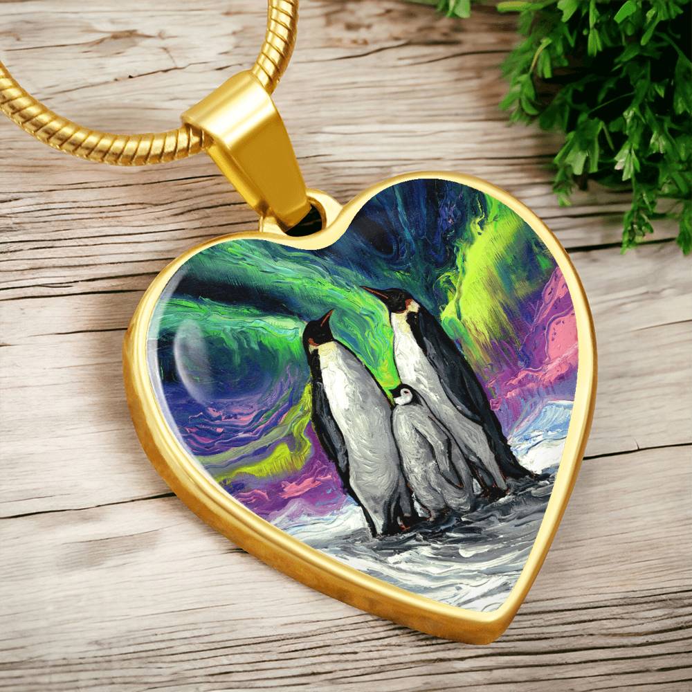 Enjoying The Show Penguin Family Heart Necklace