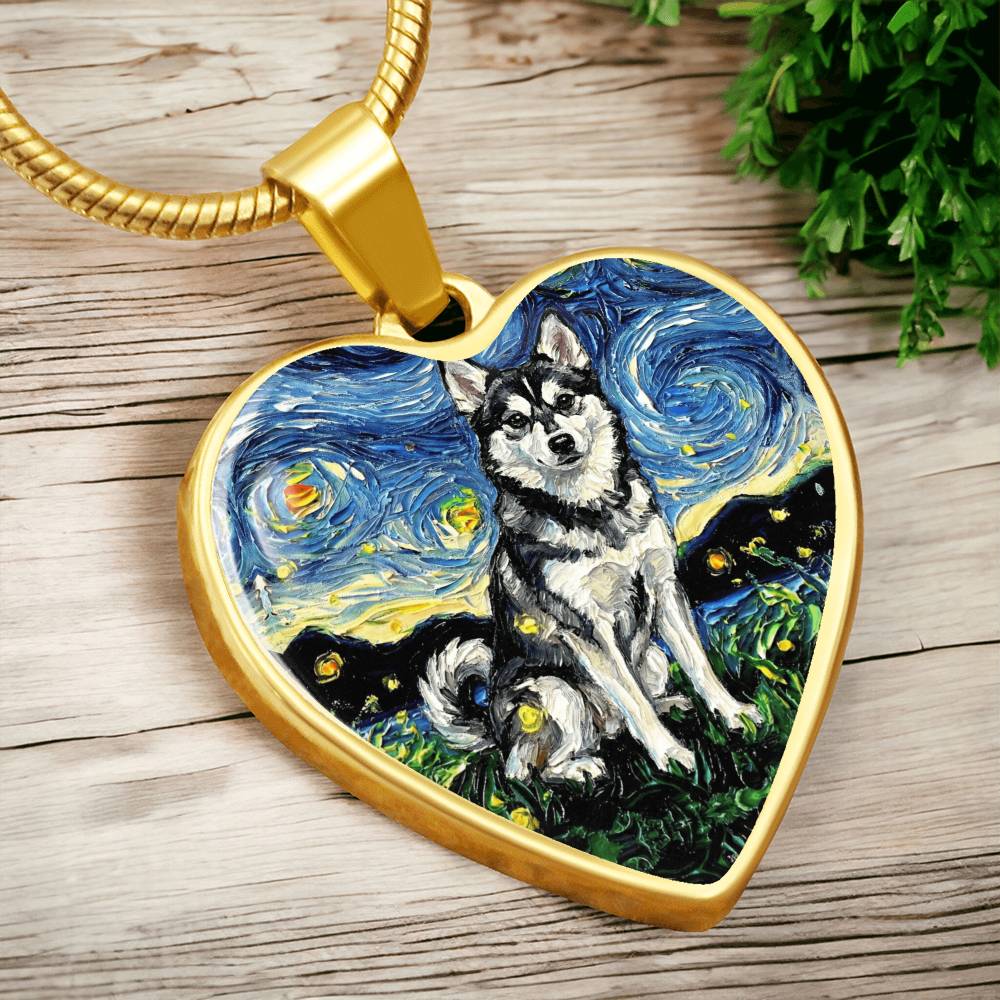 Alaskan Klee Kai Starry Night Heart Necklace