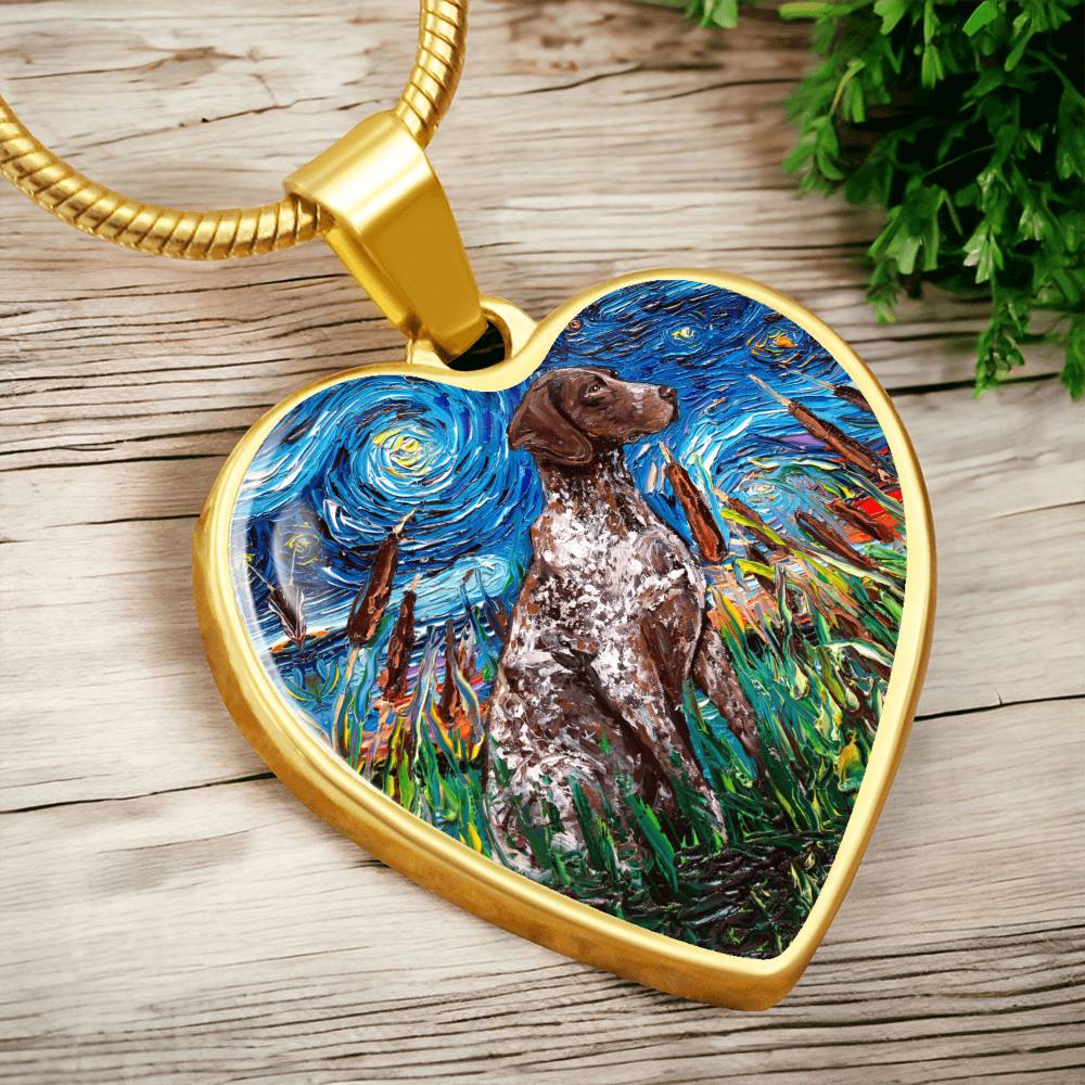 Brown German Short Hair Pointer Starry Night Heart Pendant