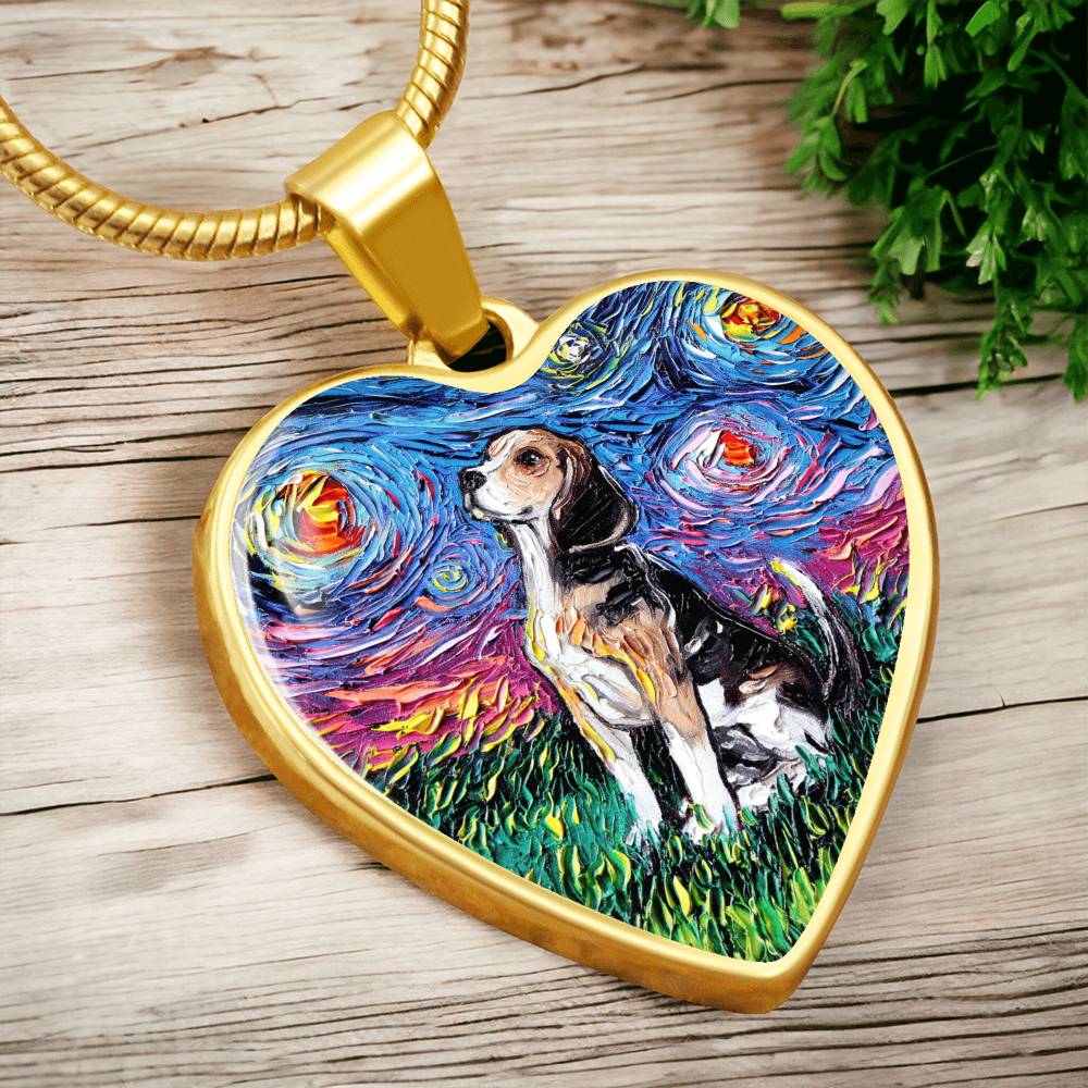 Beagle Starry Night Heart Necklace