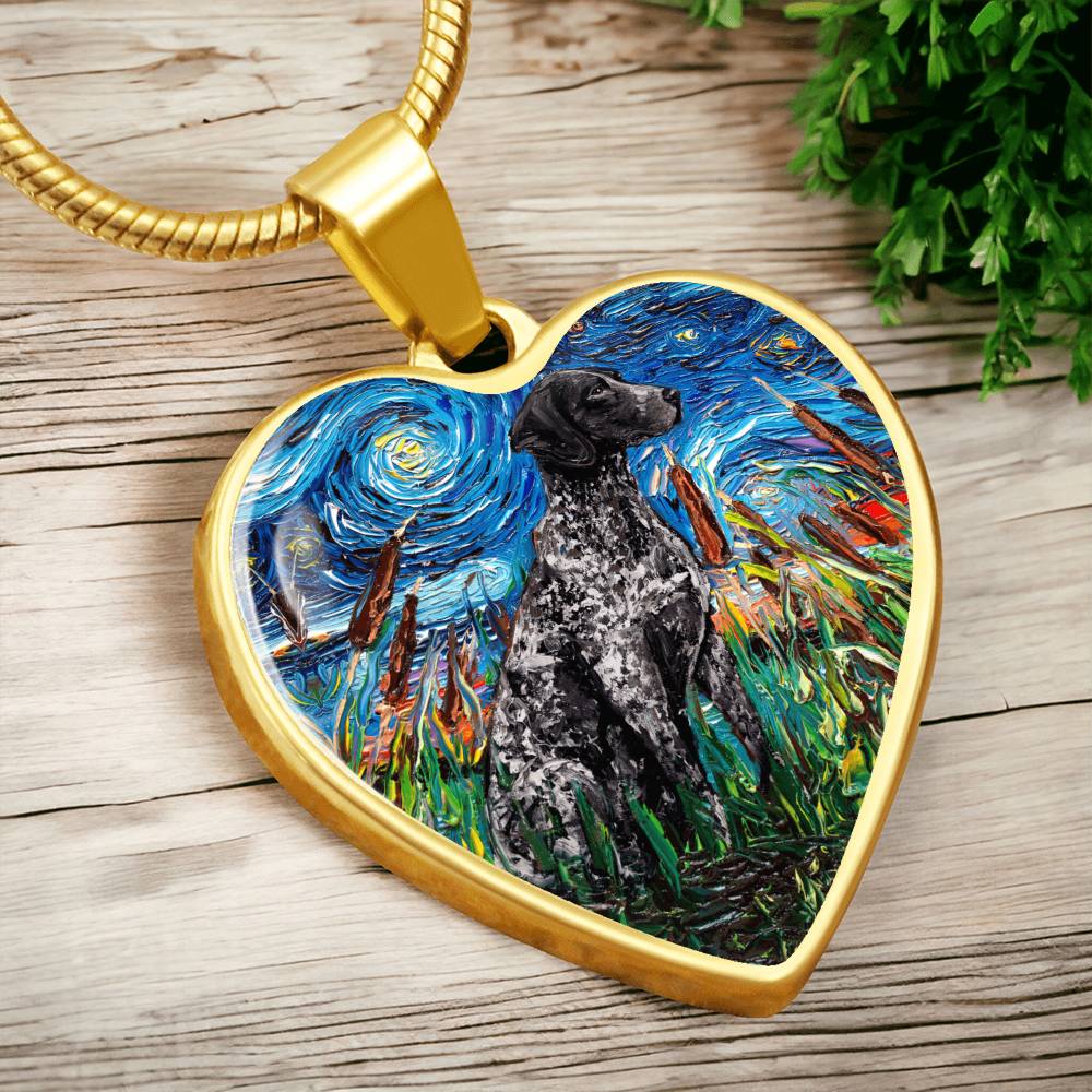 Black German Short Hair Pointer Starry Night Heart Pendant
