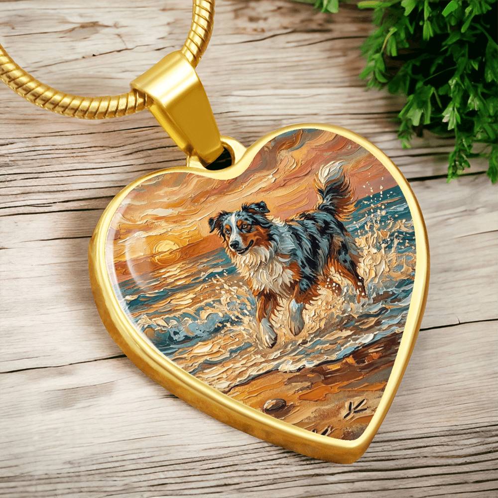 Beach Day - Merle Australian Shepherd Heart Necklace