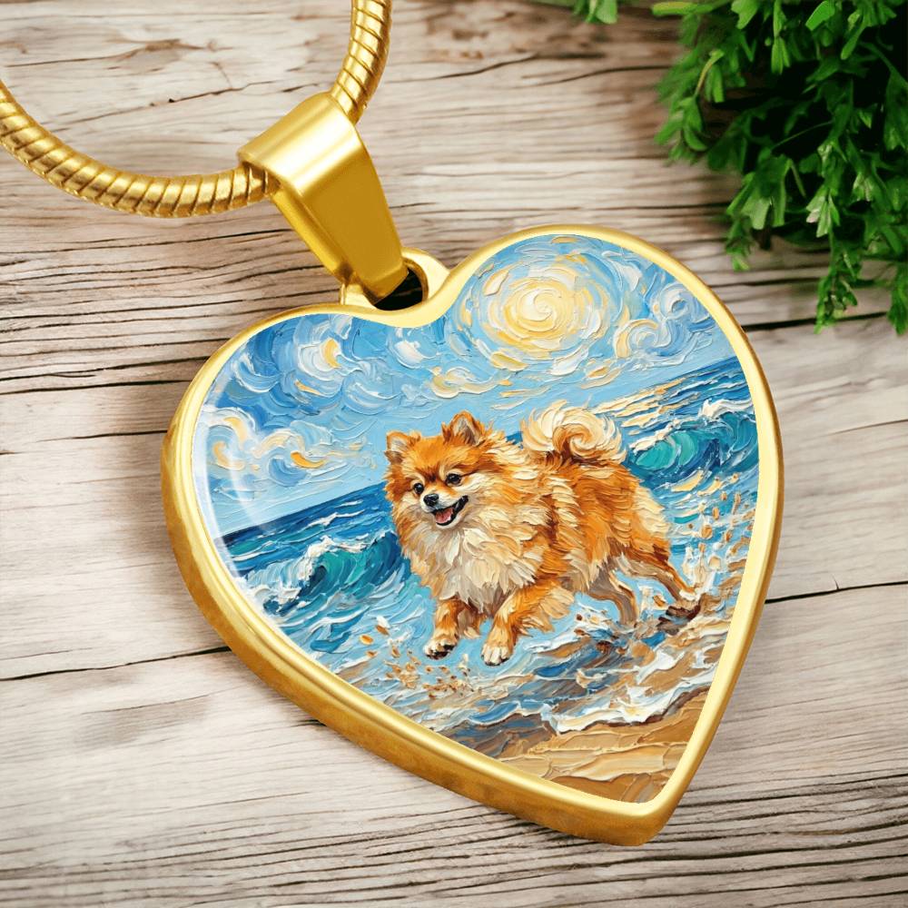 Beach Day - Pomeranian Heart Necklace