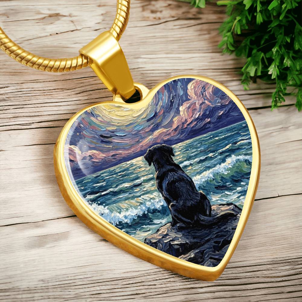 Beach Night - Black Labrador Heart Necklace