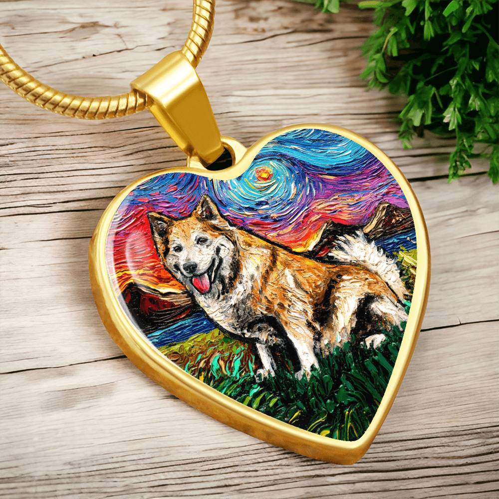 Icelandic Sheepdog Starry Night Heart Necklace