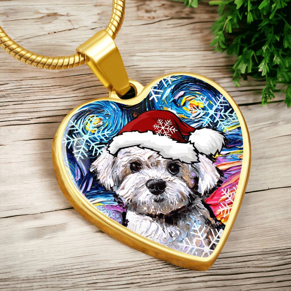 Maltipoo Christmas Heart Necklace