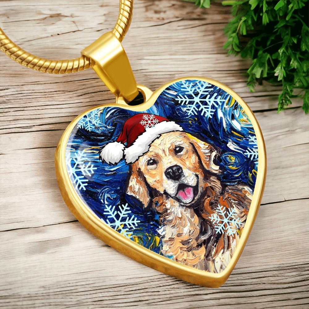 Golden Retriever Christmas Heart Necklace