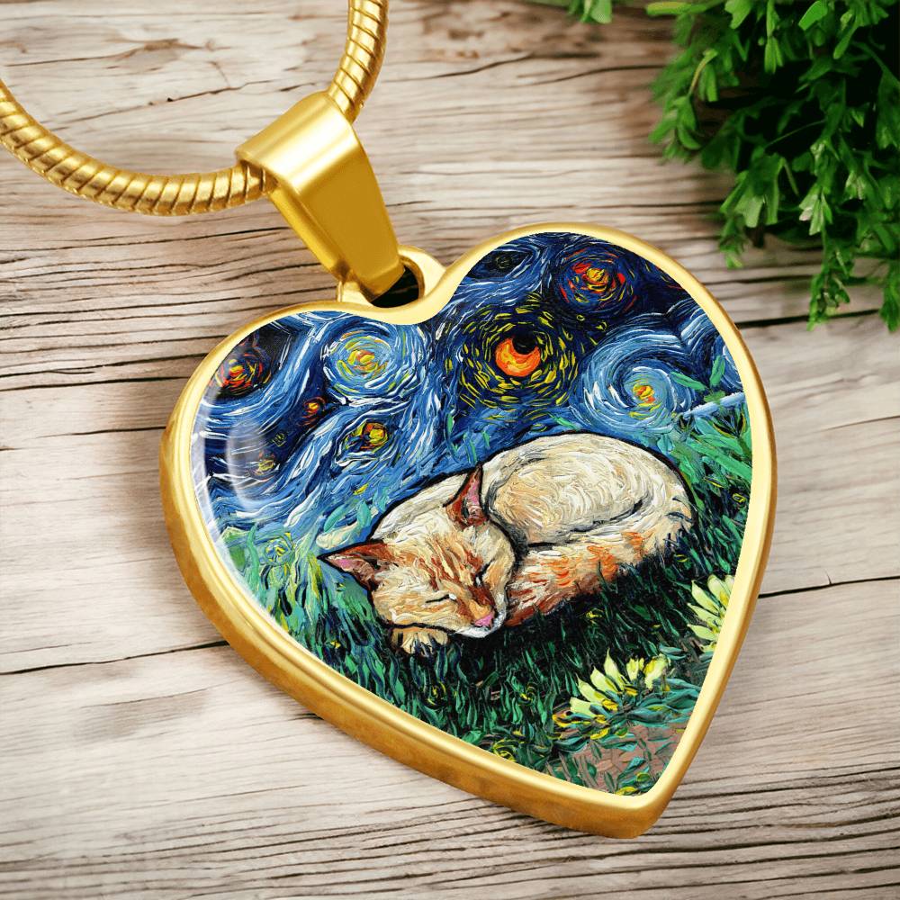 Flamepoint Siamese Starry Night Heart Necklace