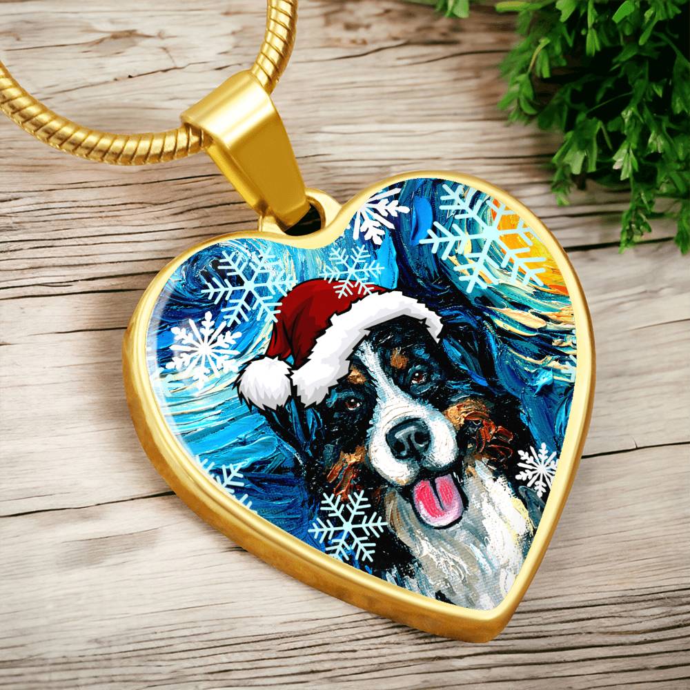 Santa Bernese Mountain Dog Heart Necklace