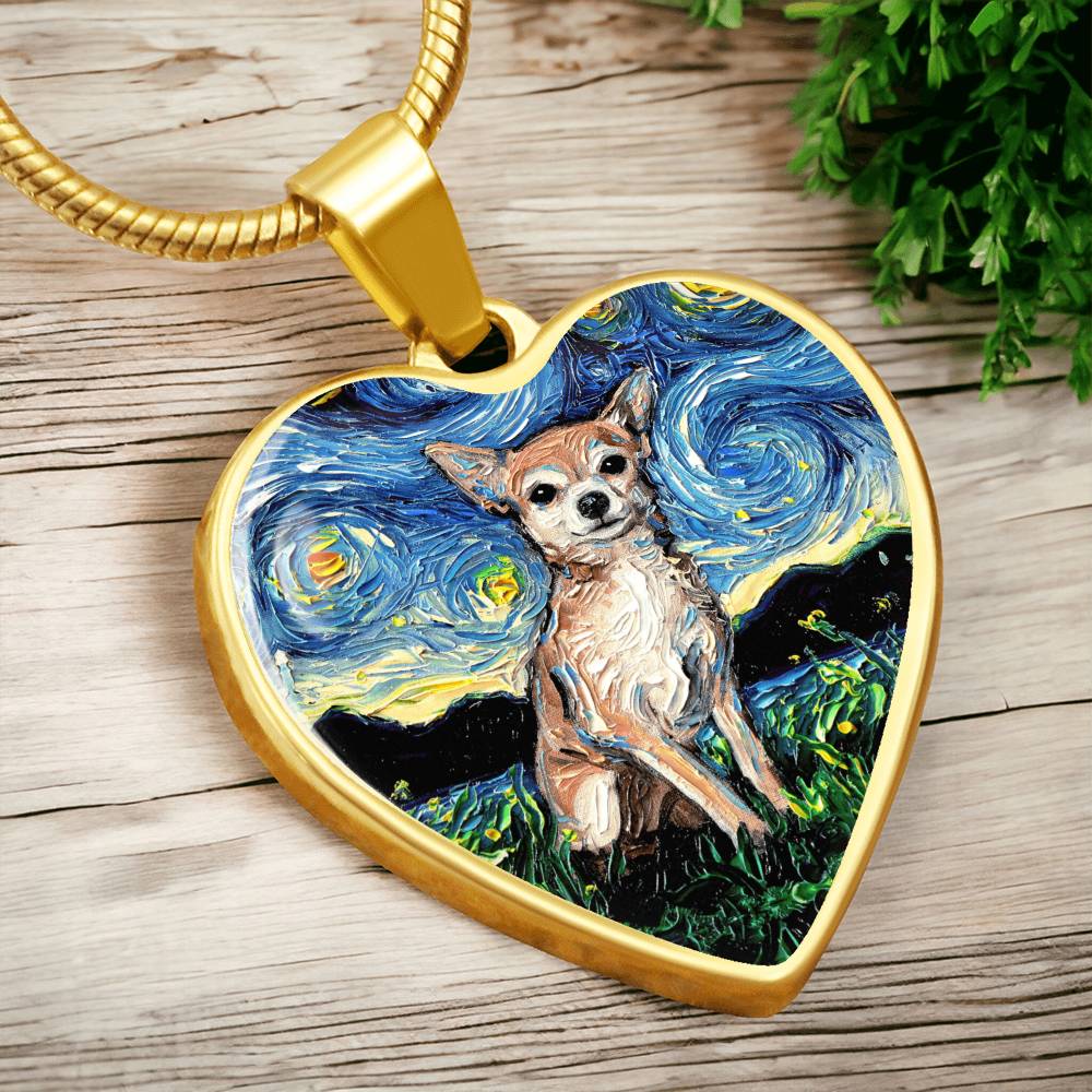 Chihuahua Starry Night Heart Necklace