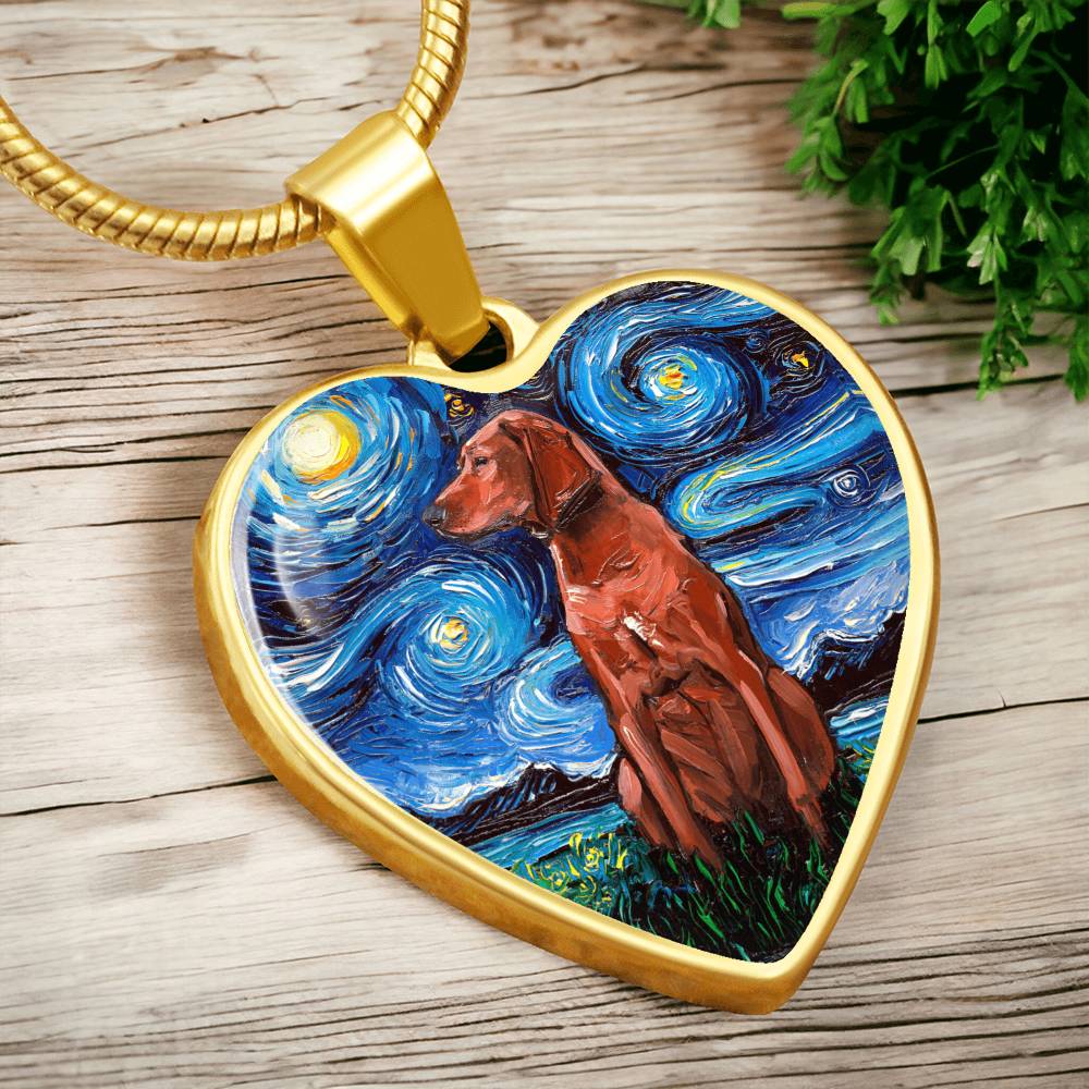 Redbone Coonhound Starry Night Heart Necklace