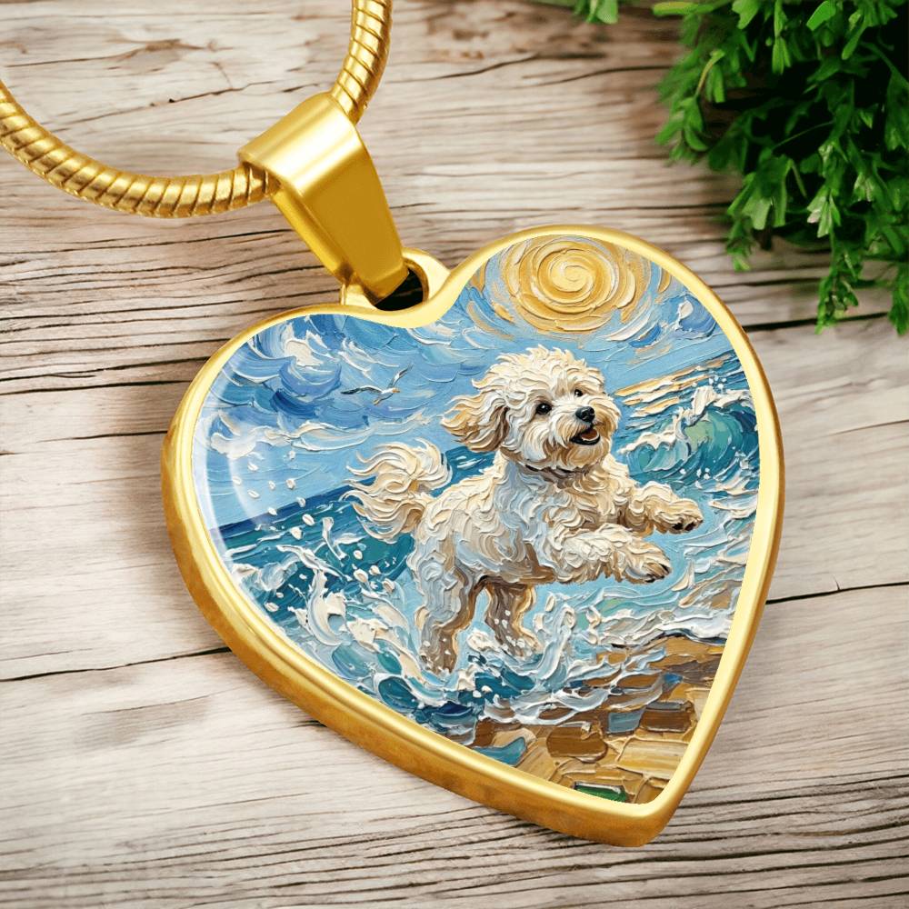 Beach Day - Bichon Frise 2 Heart Necklace