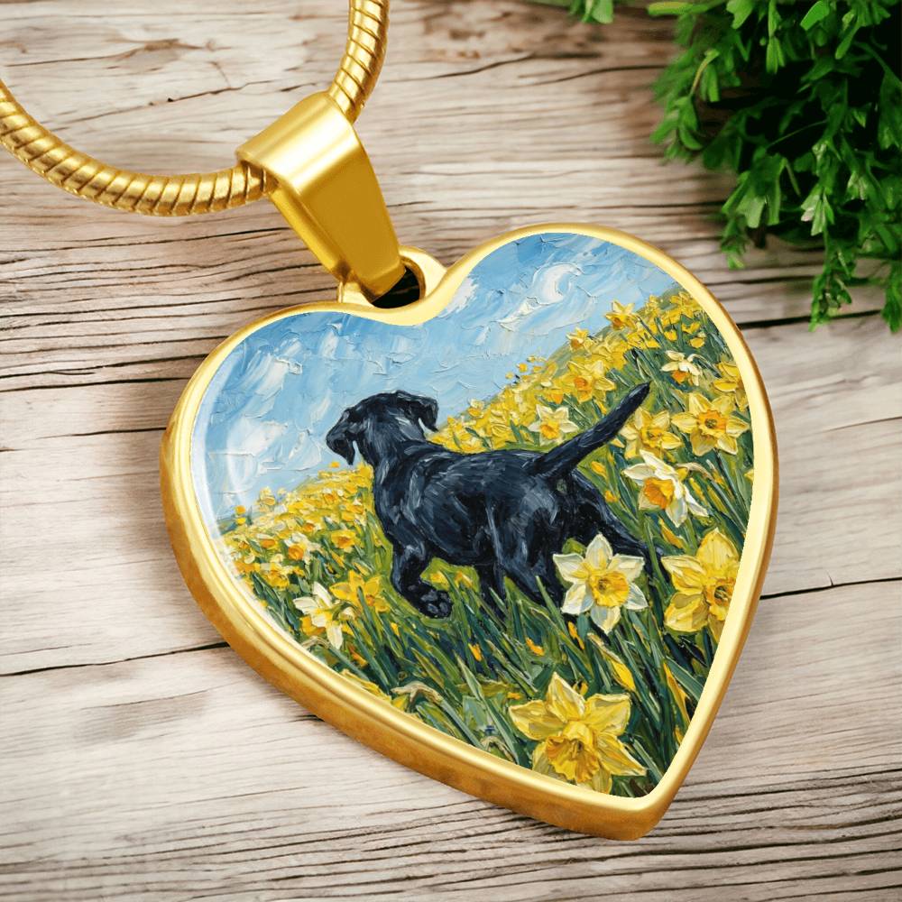 Amongst The Flowers - Black Labrador Heart Necklace