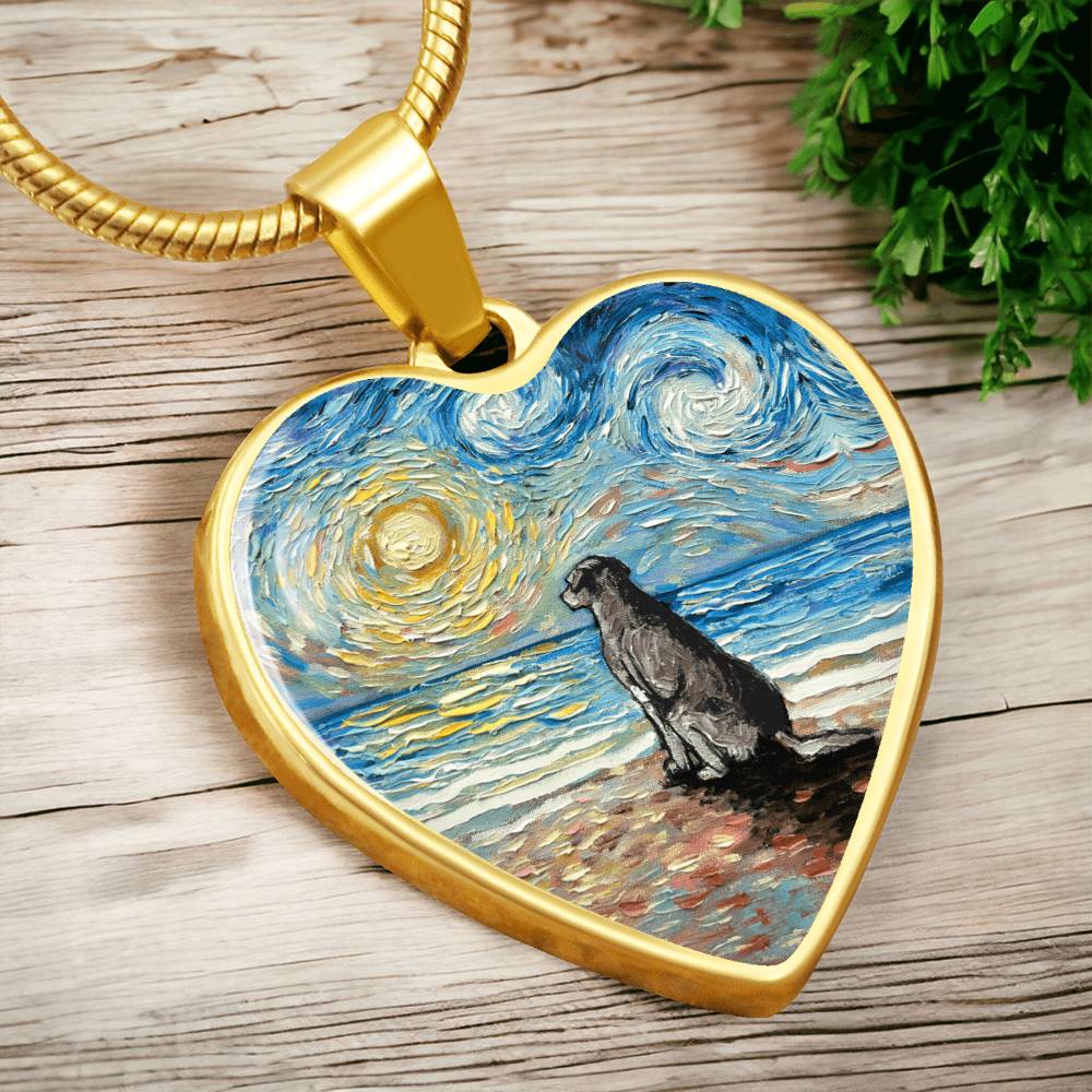 Beach Days - Silver Labrador Starry Night Heart Necklace