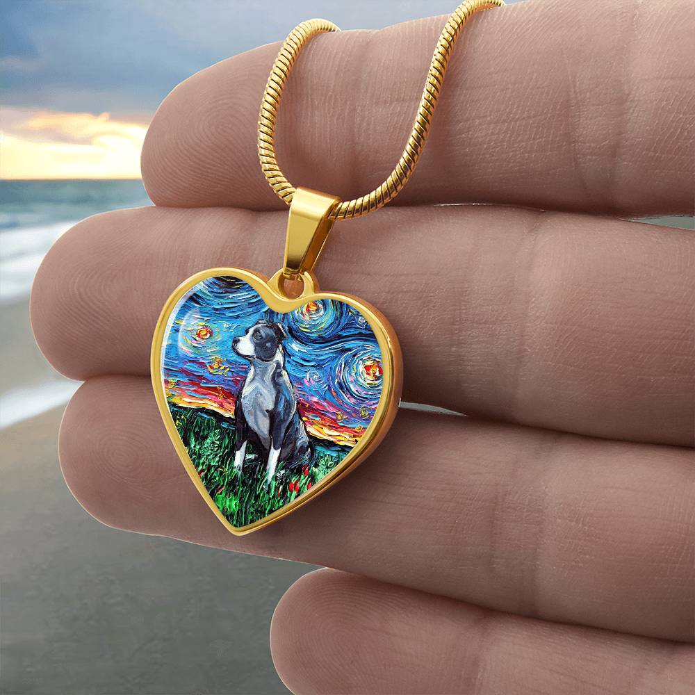Pit Bull Starry Night Heart Necklace