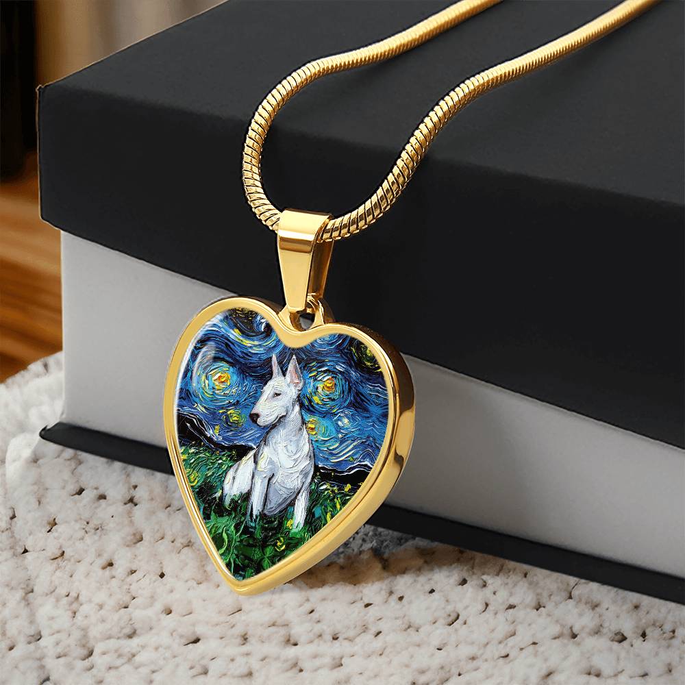 Bull Terrier Starry Night Heart Necklace