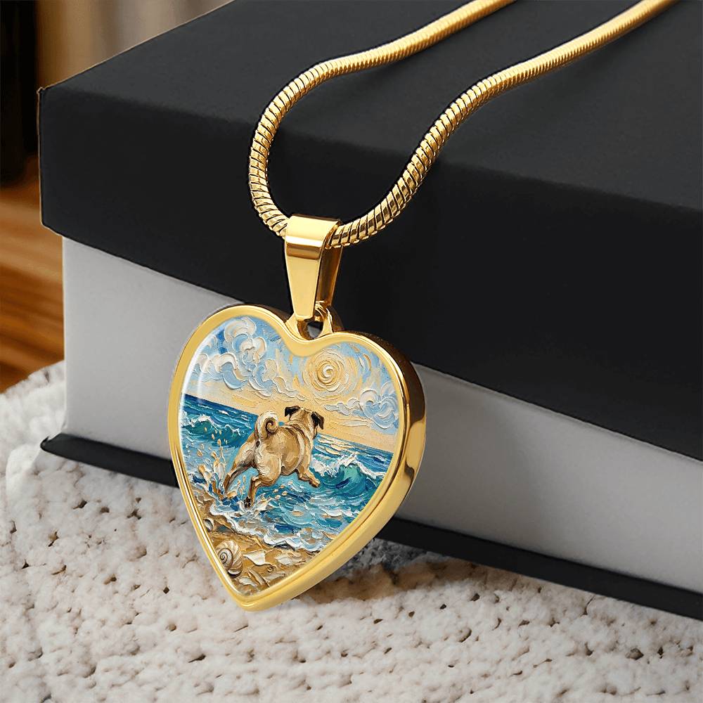 Frolicking Pug Heart Necklace