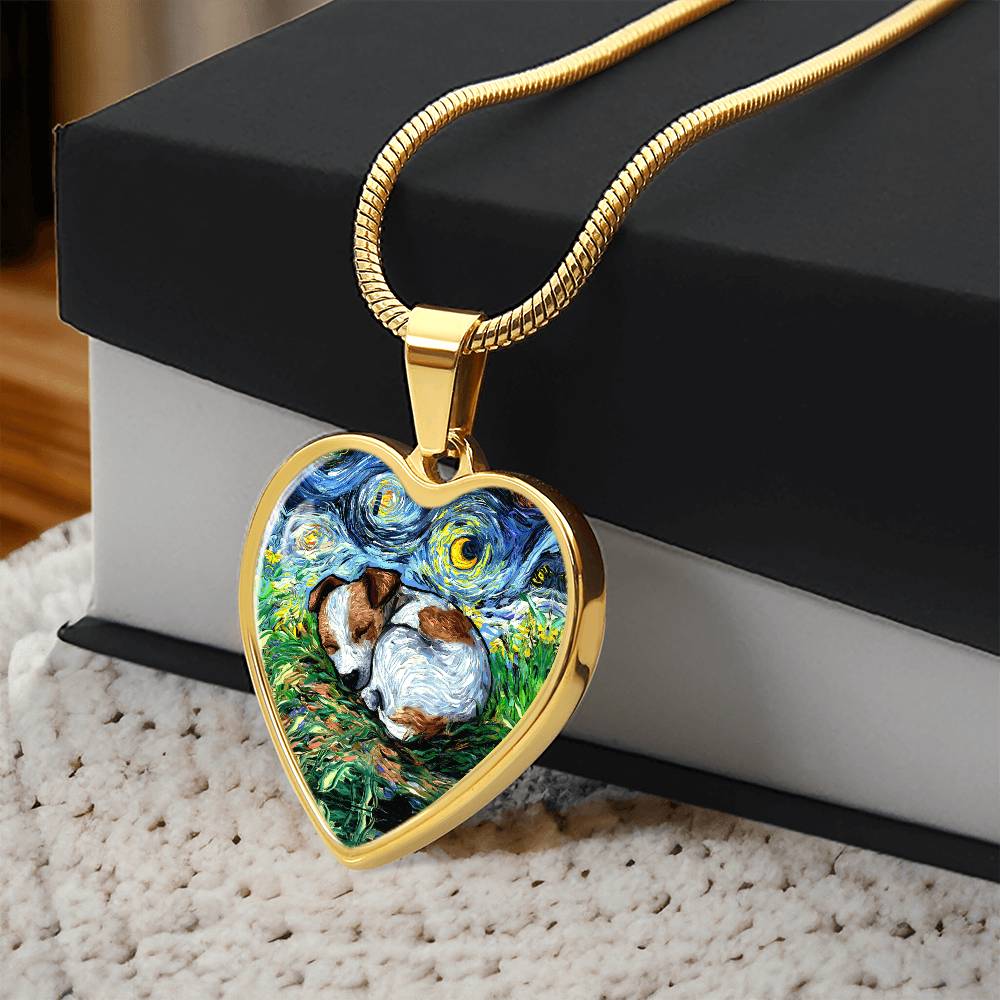 Sleeping Jack Russell Terrier Starry Night Heart Necklace