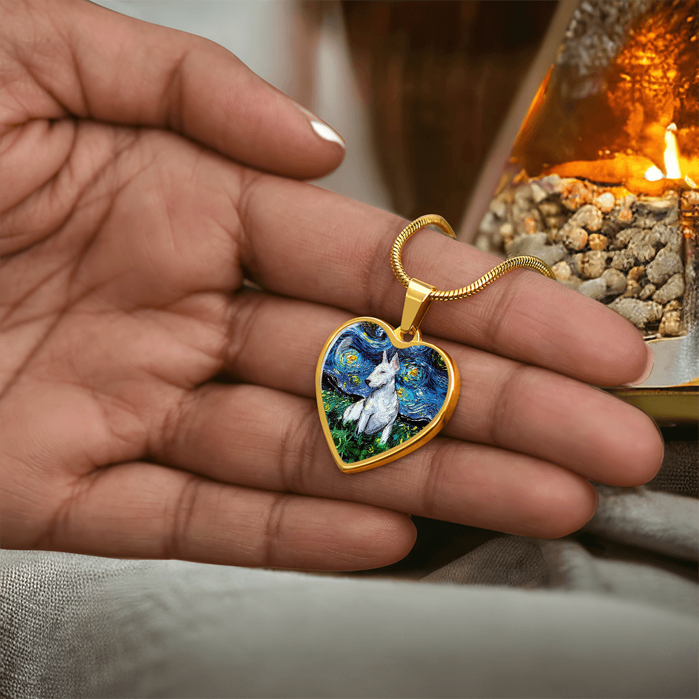 Bull Terrier Starry Night Heart Necklace