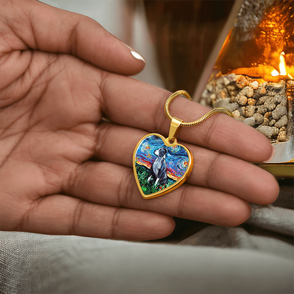 Pit Bull Starry Night Heart Necklace