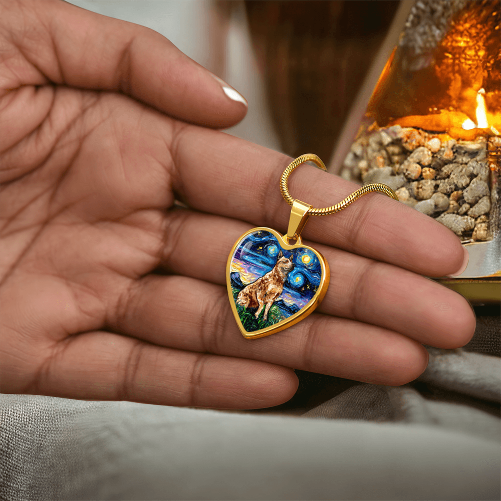 Red Heeler Starry Night Heart Necklace