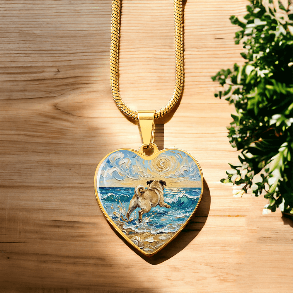 Frolicking Pug Heart Necklace