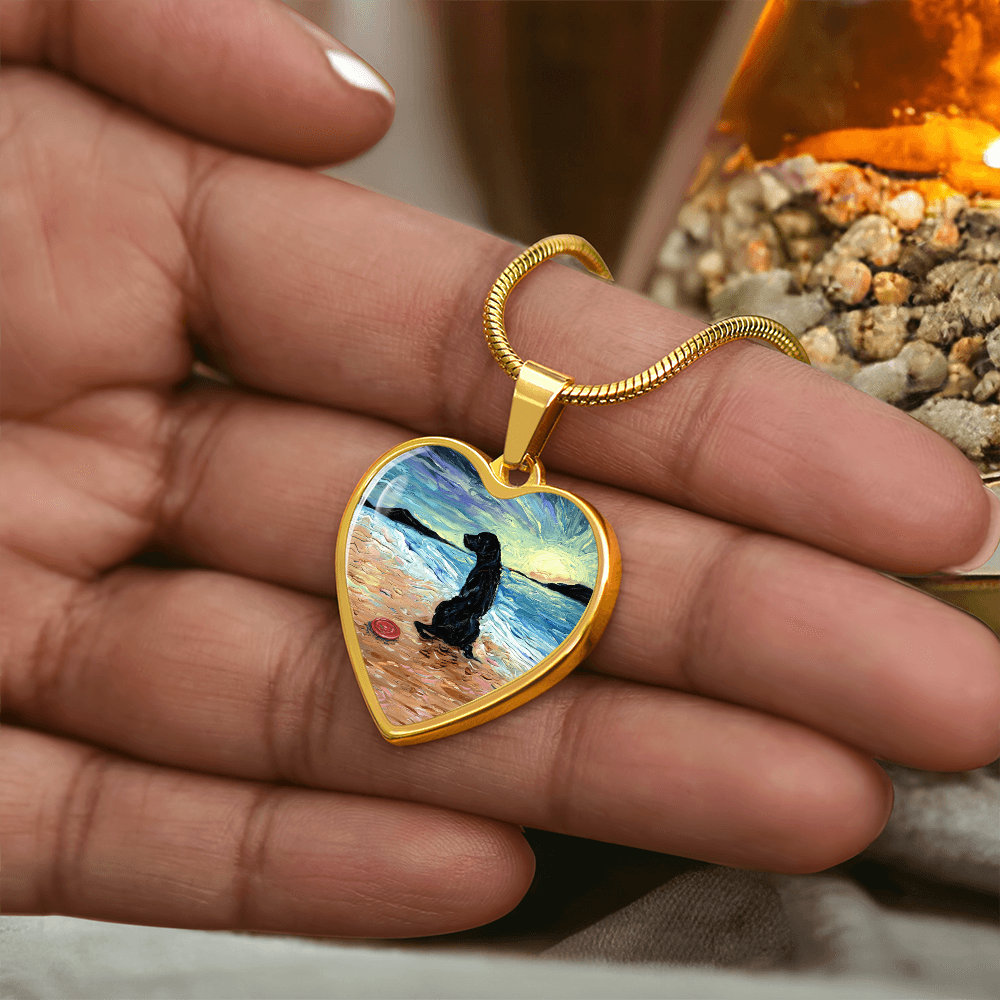 Beach Days - Black Labrador with Frisbee Heart Necklace