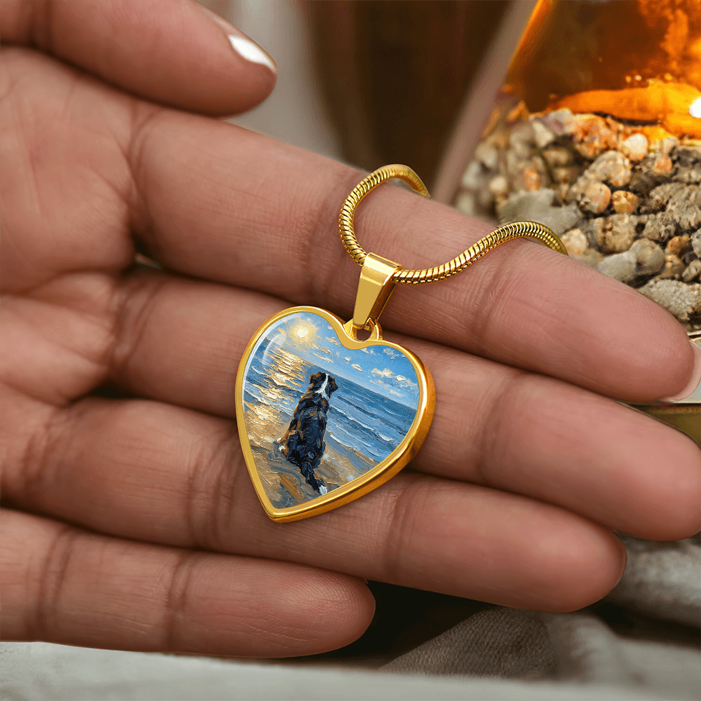 Beach Day - Bernese Mountain Dog Heart Necklace