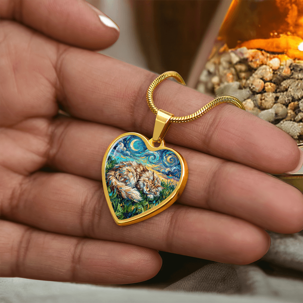 Sleepy Maine Coon Night Heart Necklace