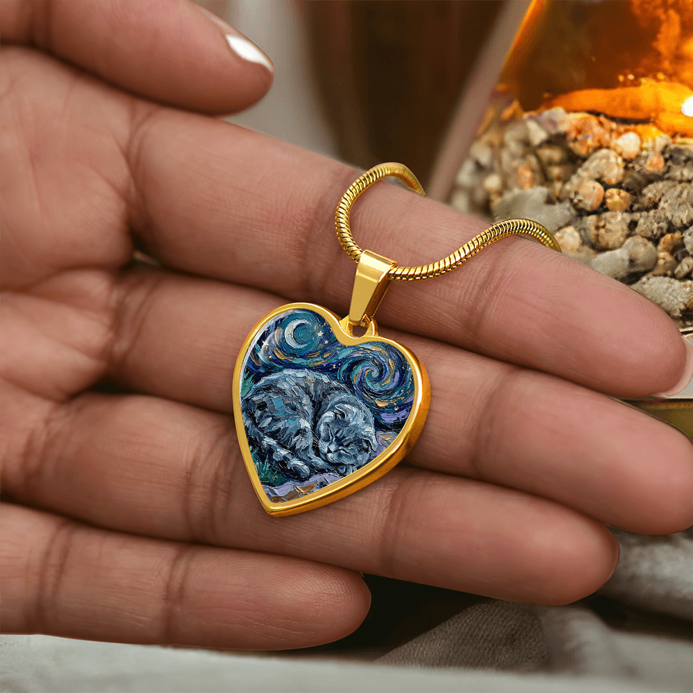 Sleepy Scottish Fold Heart Necklace