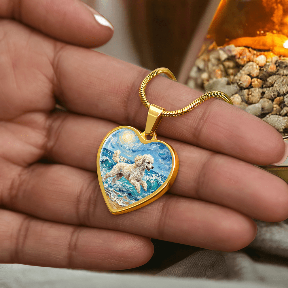 Beach Day - White Toy Poodle Heart Necklace