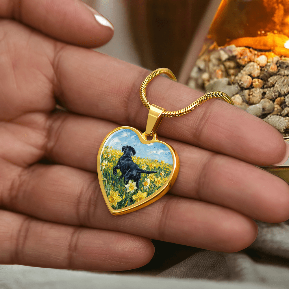 Amongst The Flowers - Black Labrador Heart Necklace