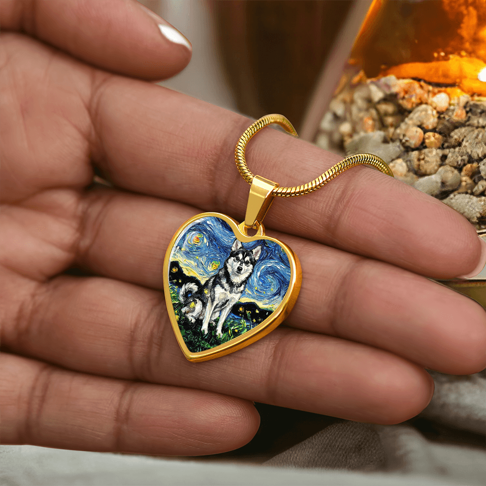Alaskan Klee Kai Starry Night Heart Necklace