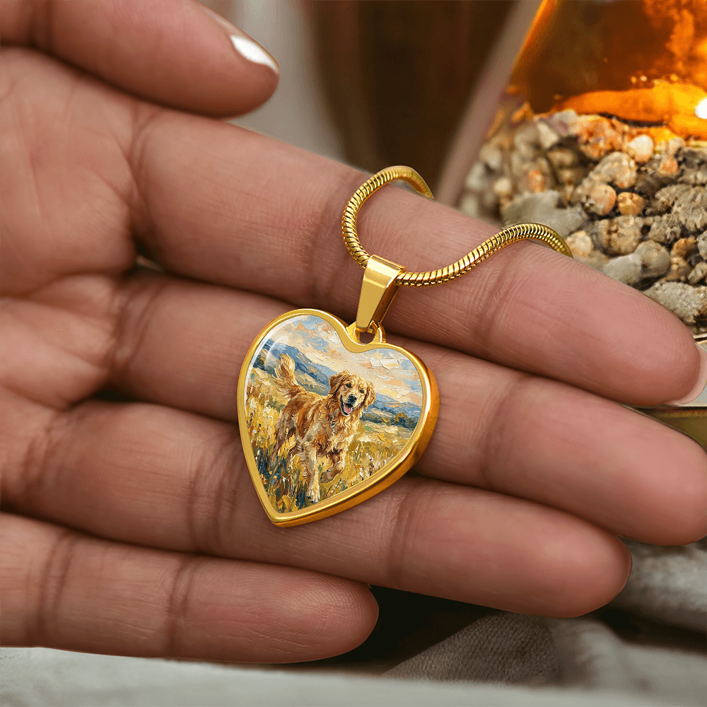 Happy Golden Retriever Heart Necklace