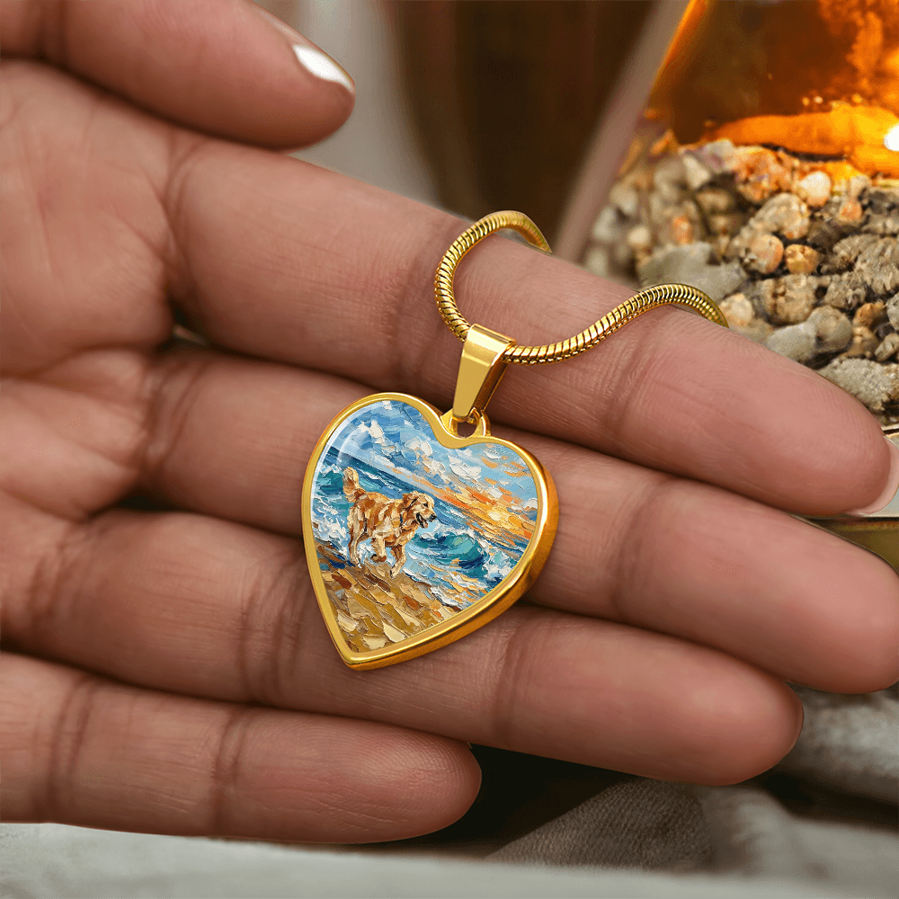 Frolicking Golden Retriever Heart Necklace