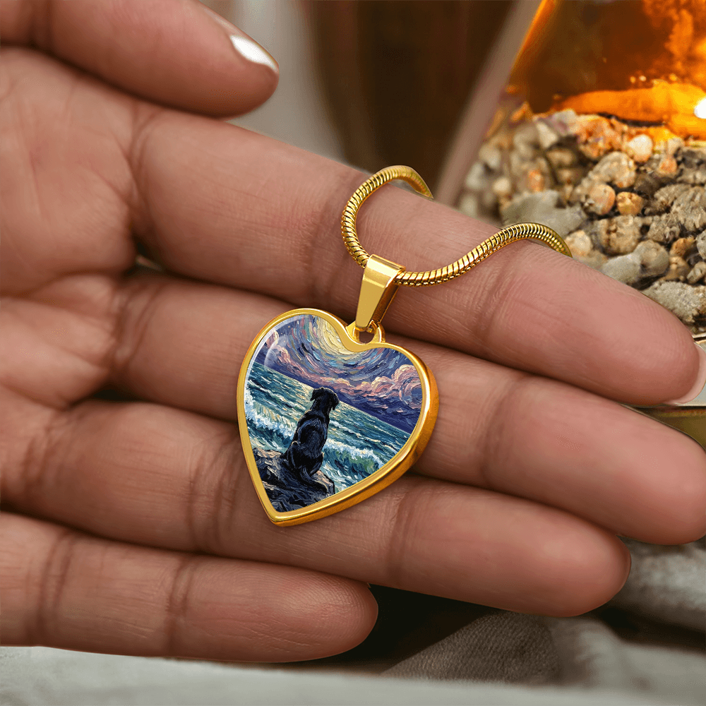 Beach Night - Black Labrador Heart Necklace