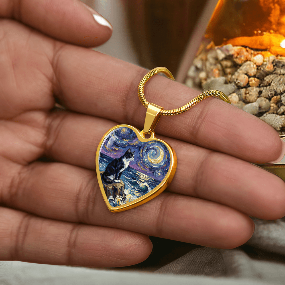 Beach Nights - Tuxedo Cat Heart Necklace
