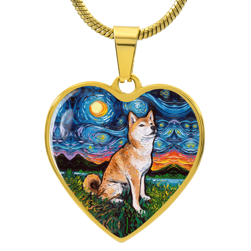 Shiba Inu Starry Night Heart Necklace
