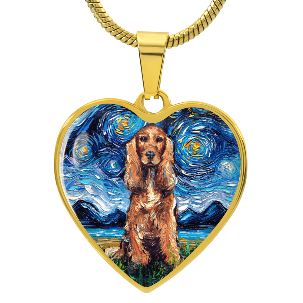 Red Cocker Spaniel Starry Night Heart Necklace