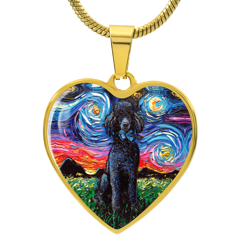 Black Poodle Starry Night Heart Necklace