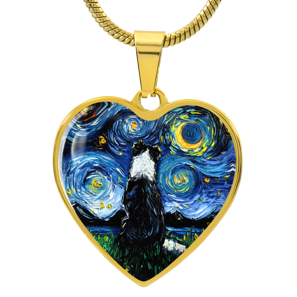 Border Collie Starry Night Heart Necklace