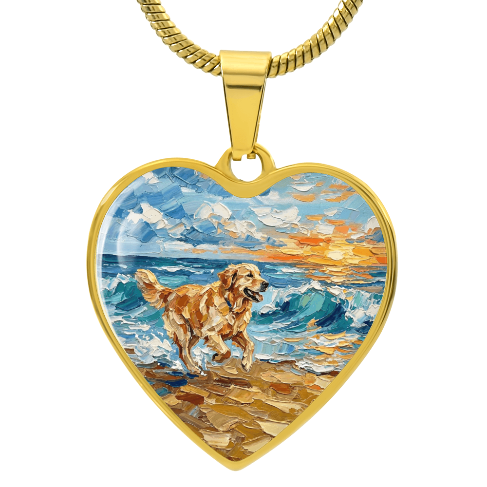 Frolicking Golden Retriever Heart Necklace