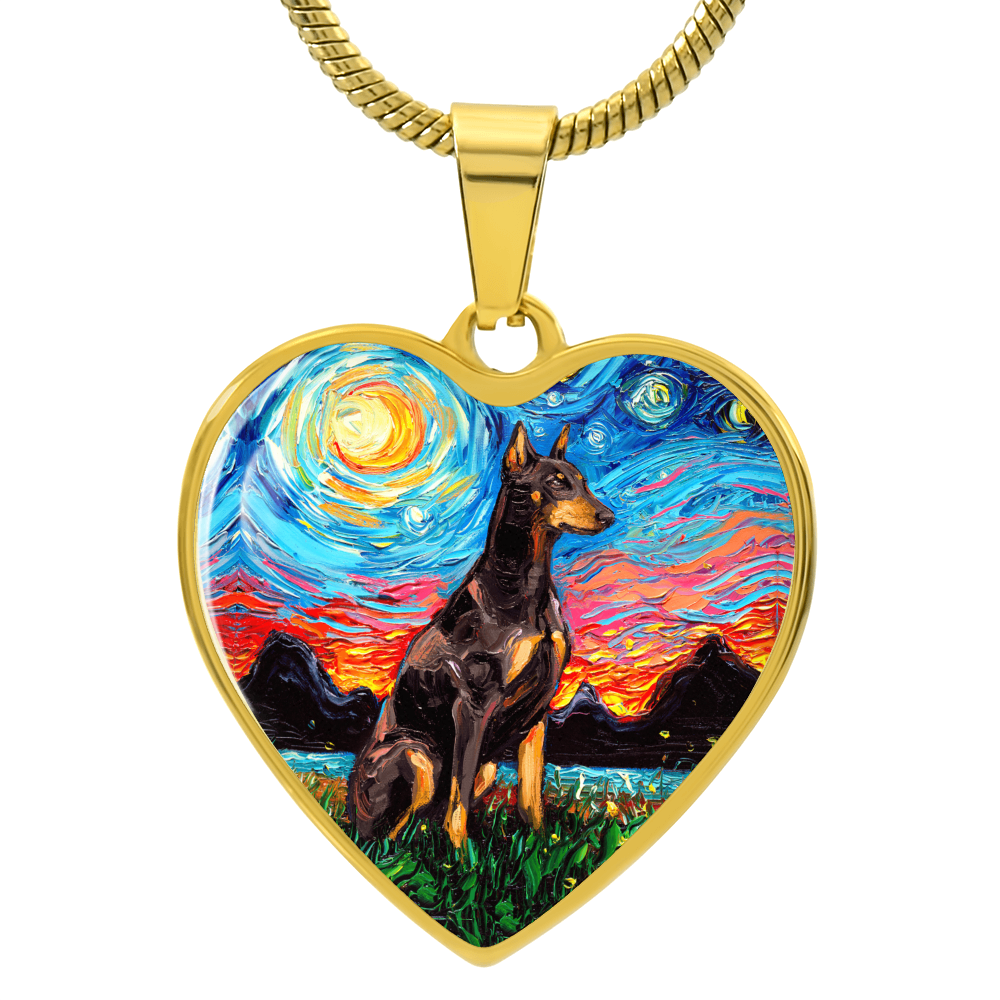 Red Doberman Starry Night Heart Necklace