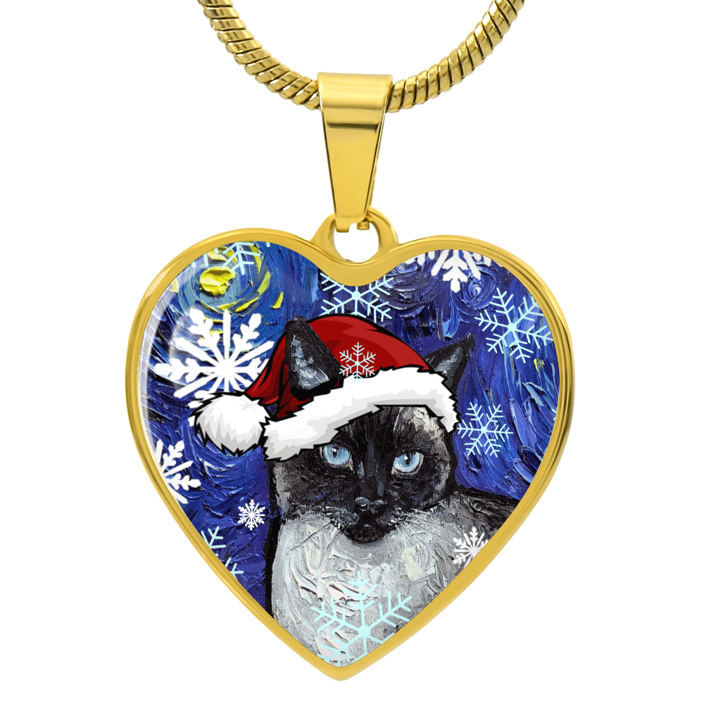 Siamese Cat Christmas Heart Necklace