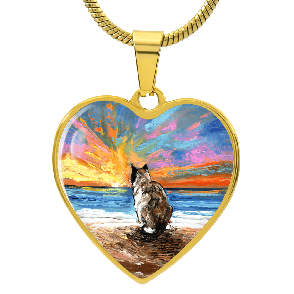Beach Days - Snowshoe Cat Heart Necklace