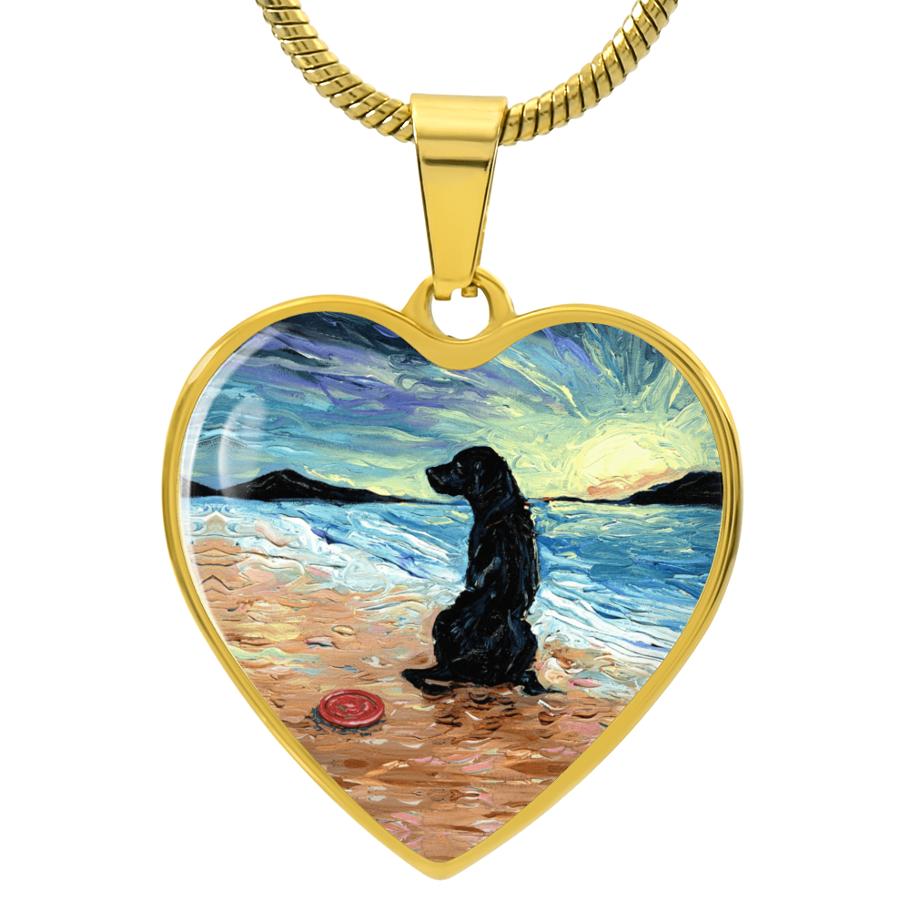 Beach Days - Black Labrador with Frisbee Heart Necklace